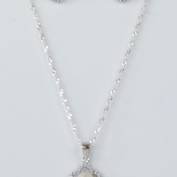 Sterling Silver/CZ/Freshwater Pearl Pendant and Matching Earrings